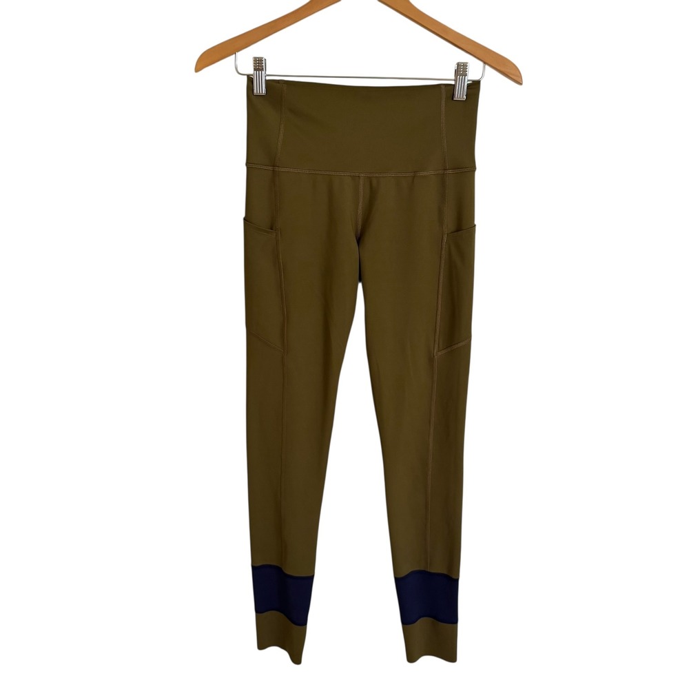 Cotopaxi Women's Size S Leggings High Waisted Olive Green Navy‎ Stripe Pockets